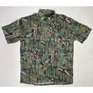 VINTAGE Pierre Cardin Button Up Shirt Men XL Floral Bamboo All Over Print Green